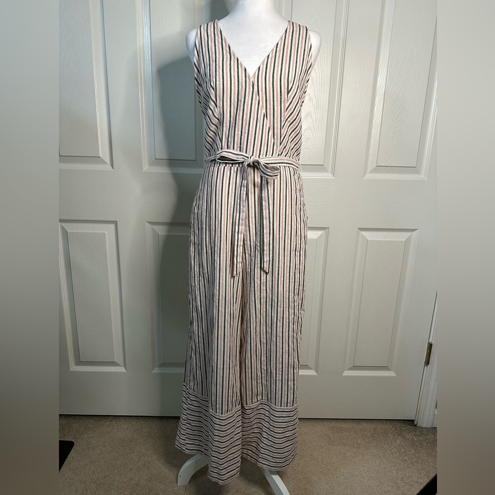 Very J Jumpsuit, Wide leg, Striped, Racerback, belt, 100% Cotton, Medium